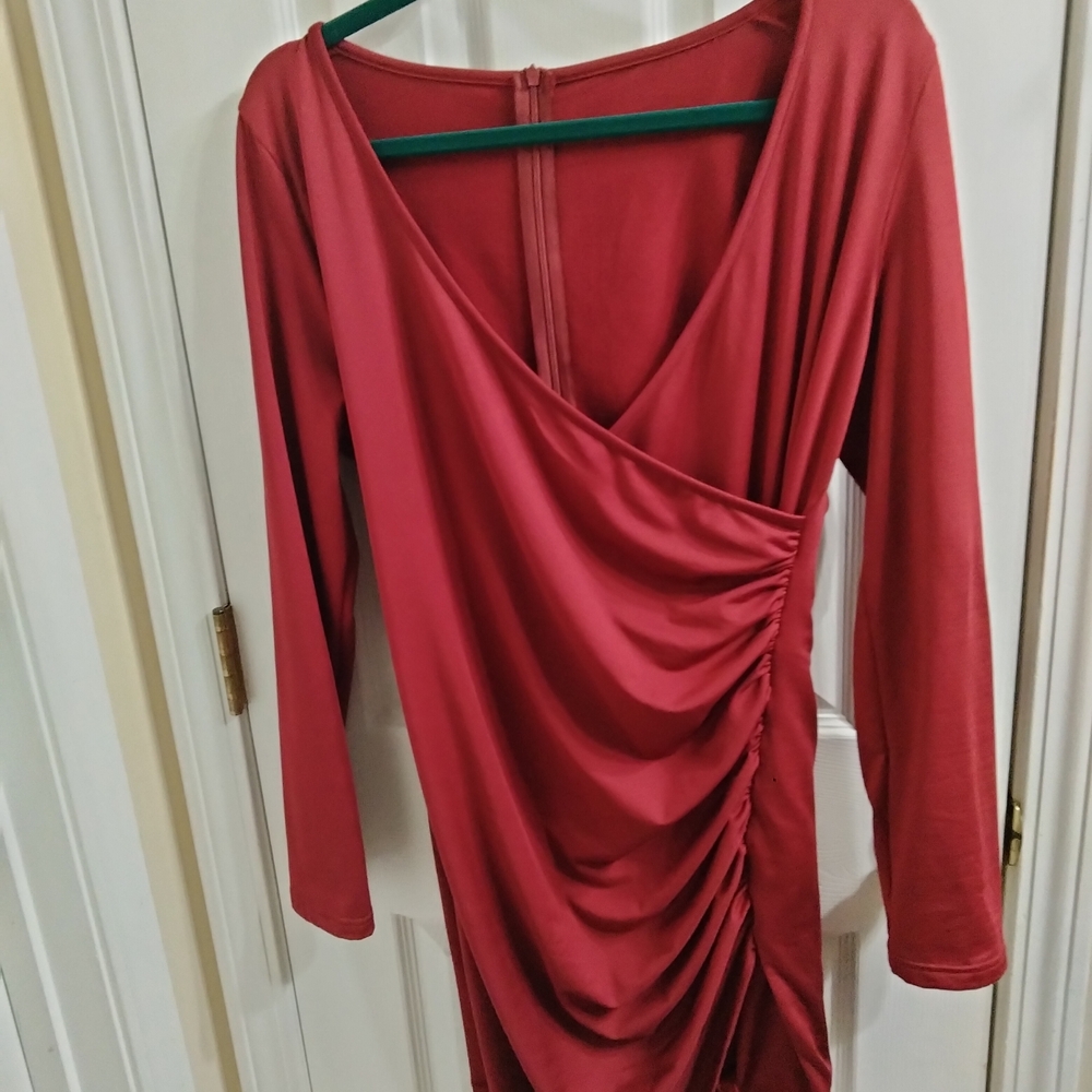Amazon Red Long Sleeve Draped Dress